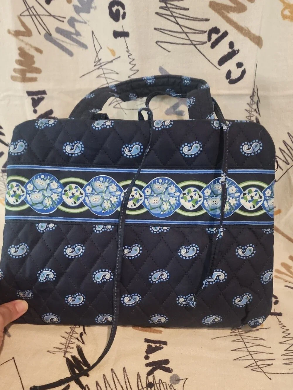 Americana By Sharif Quilted Navy Paisley Cosmetic Case